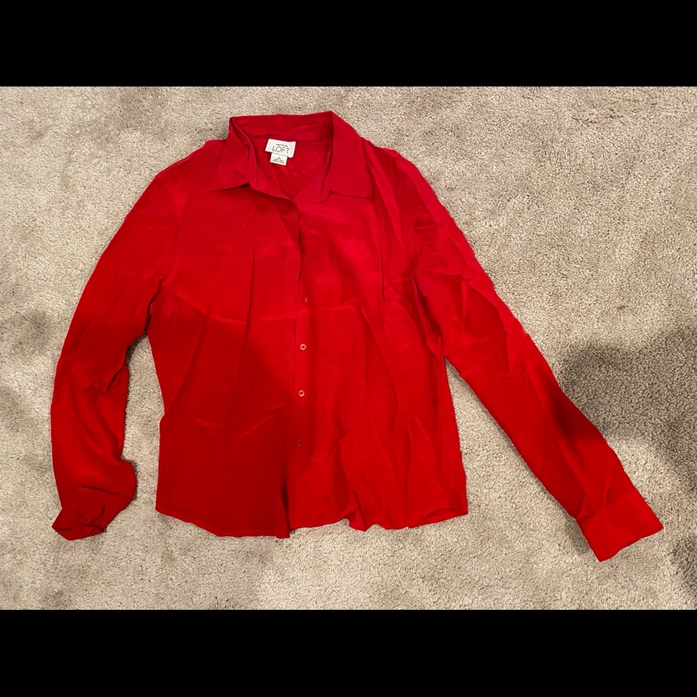 Ann Taylor Loft - Red Button Up Silk Shirt